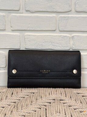 Radley London Trifold Leather Wallet Black Snap Closure